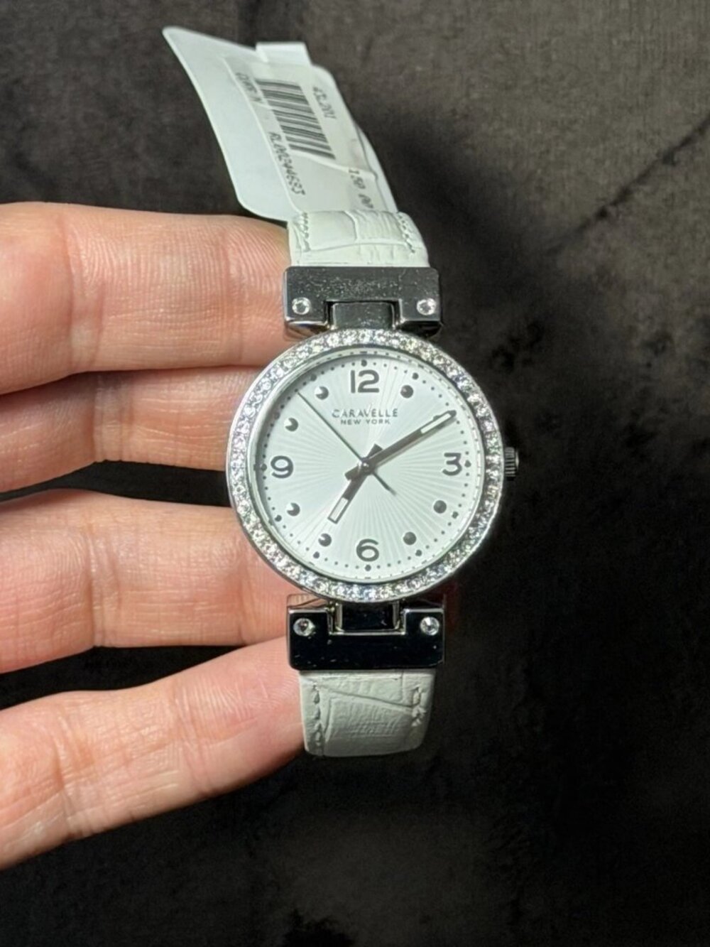 Caravelle New York Women's Quartz Watch White Dial Gem-Set Bezel 30mm 30m